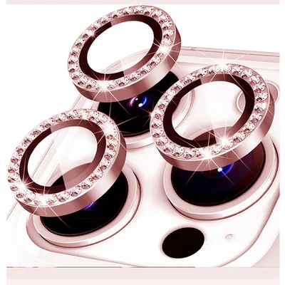 Kit 3 Películas Lente Câmera Strass Brilho Compatível Com Iphone 14 15 16 Proteção Cor:rose;tamanho:iphone 14 Pro Max