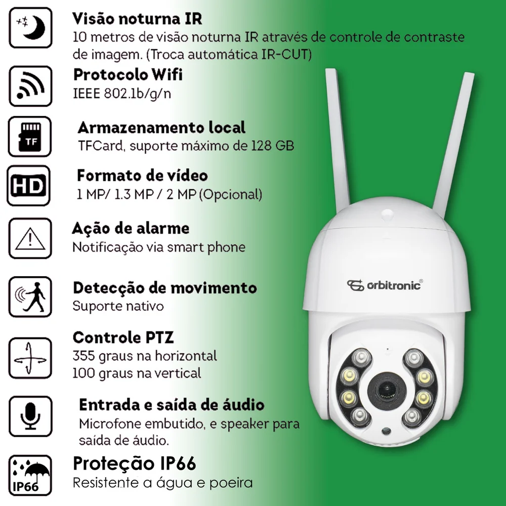 Câmera Externa Segurança Ip Infravermelho Wifi Hd Orb776 Orbitronic