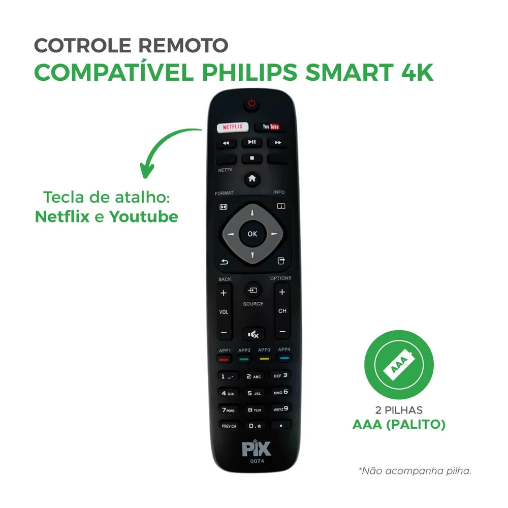 Imagem 2 de 3 do produto Controle Remoto Compatível Tv Philips Smart 4k