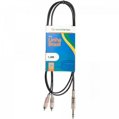 Cabo De Áudio Linha Brasil P10 Estéreo X 2 Rca 1,8m Preto Hayonik