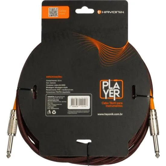 Imagem 2 de 3 do produto Cabo Para Instrumentos Player P10 Textil 7m Marrom Hayonik