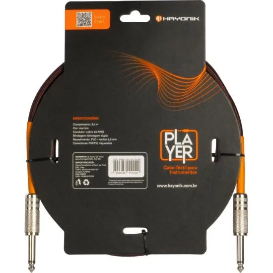 Imagem 2 de 3 do produto Cabo Para Instrumentos Player P10 Textil 3m Marrom Hayonik