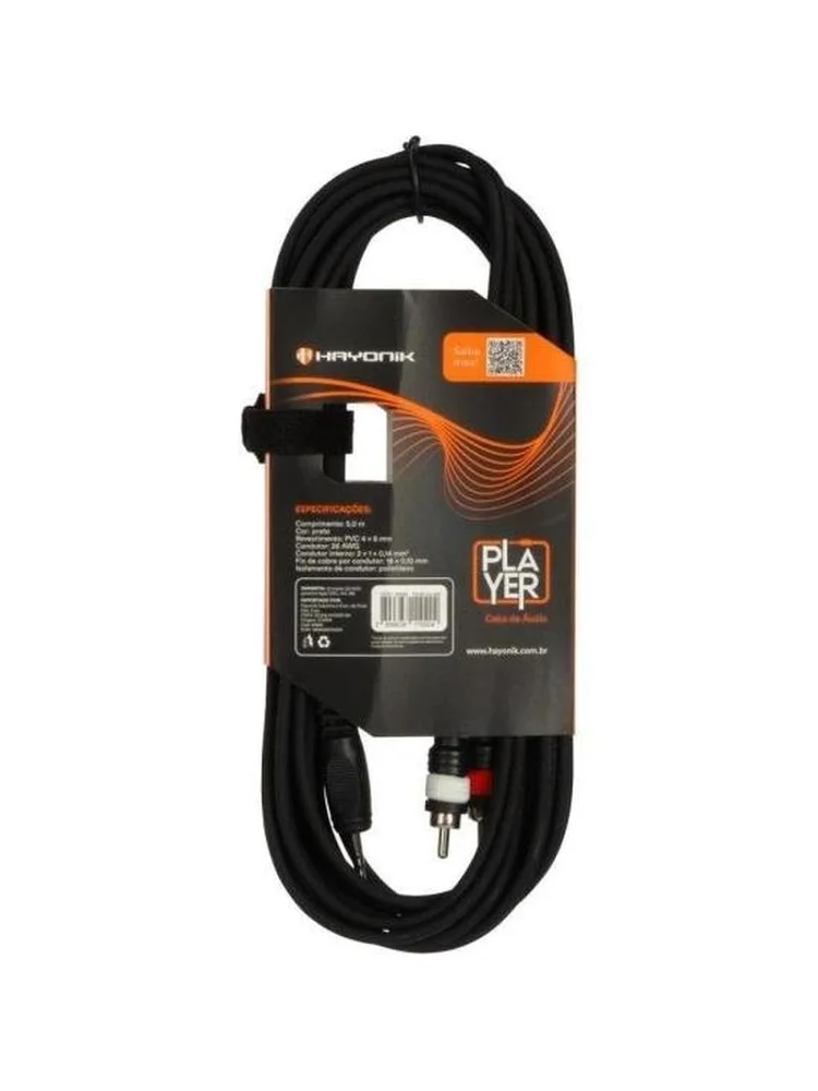 Imagem 3 de 5 do produto Cabo De Áudio Player P2 X Rca 5m Preto Hayonik