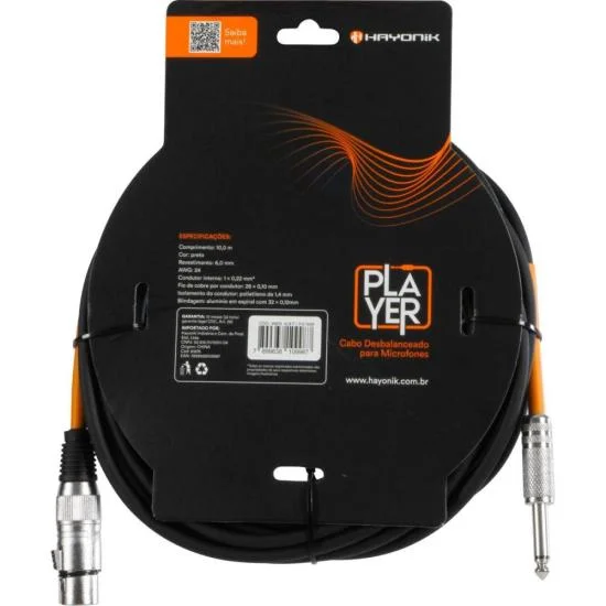 Imagem 2 de 5 do produto Cabo Para Microfone Player Xlr(f) X P10 10m Preto Hayonik