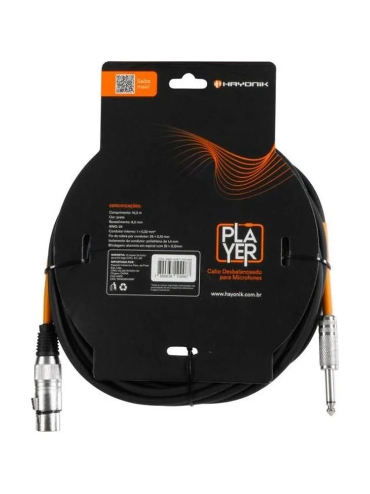 Imagem 4 de 5 do produto Cabo Para Microfone Player Xlr(f) X P10 10m Preto Hayonik