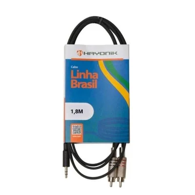 Cabo De Áudio Linha Brasil P2 Estéreo X 2 Rca 1,8m Preto Hayonik