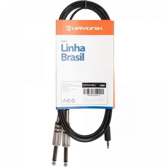 Imagem 2 de 3 do produto Cabo De Áudio Linha Brasil P2 Estéreo X 2 P10 Mono 1,8mpreto Hayonik