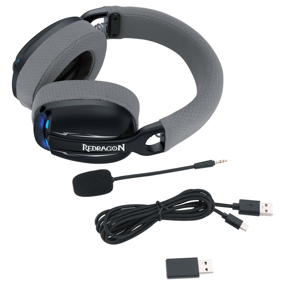 Imagem 5 de 5 do produto Headset Gamer Redragon Skuld Pro, Bluetooth, LED Azul, 40mm, Preto - H878bgn