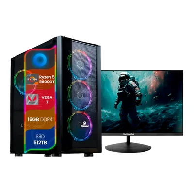 PC Gamer Concórdia Ryzen 5 5600gt Memória 16gb SSD 512gb Fonte 600w WINDOWS 11 Pro Monitor Gamer 23,8"