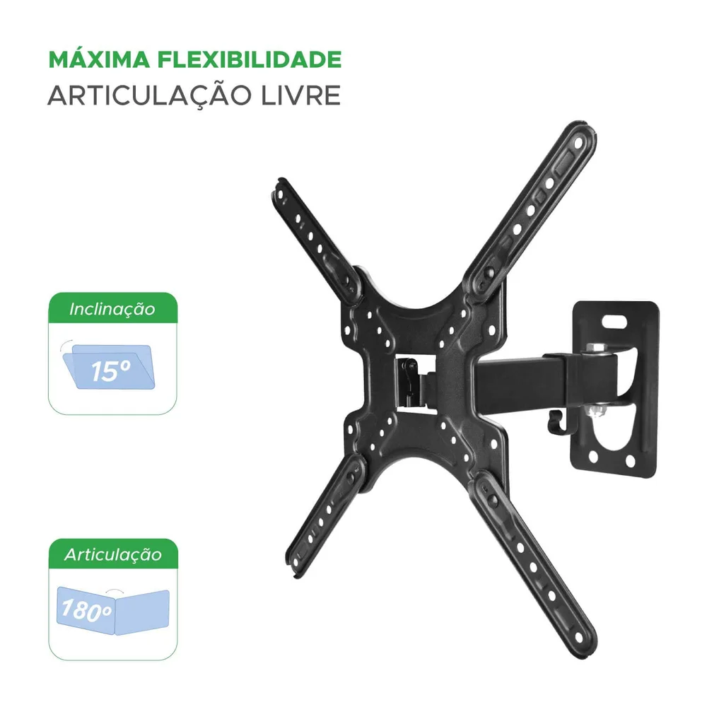 Imagem 2 de 5 do produto Suporte Tv Biarticulado 22" A 65" Parede 3 Movimentos