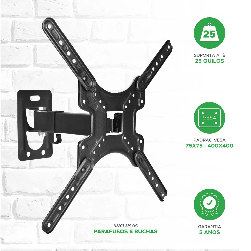 Imagem 4 de 5 do produto Suporte Tv Biarticulado 22" A 65" Parede 3 Movimentos