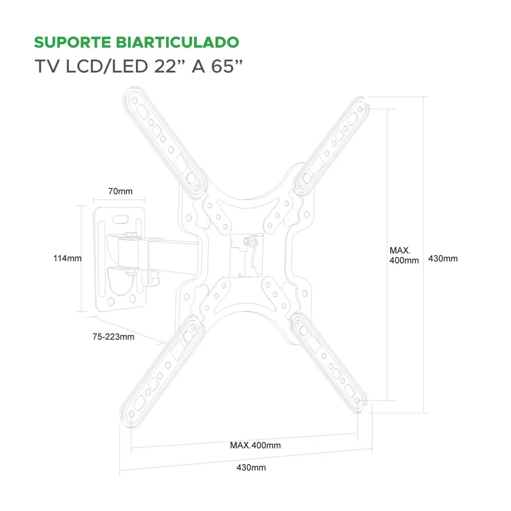 Imagem 5 de 5 do produto Suporte Tv Biarticulado 22" A 65" Parede 3 Movimentos