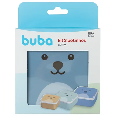 Conjunto De 3 Potinhos Plástico Gumy Azul 12108 - Buba