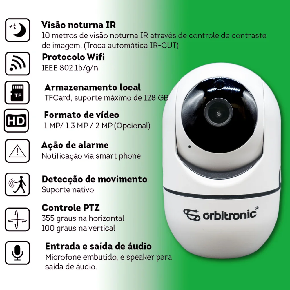 Imagem 5 de 5 do produto Mini Camera Segurança Robô Wifi Hd Onvif Noturna Orb772 Orbitronic