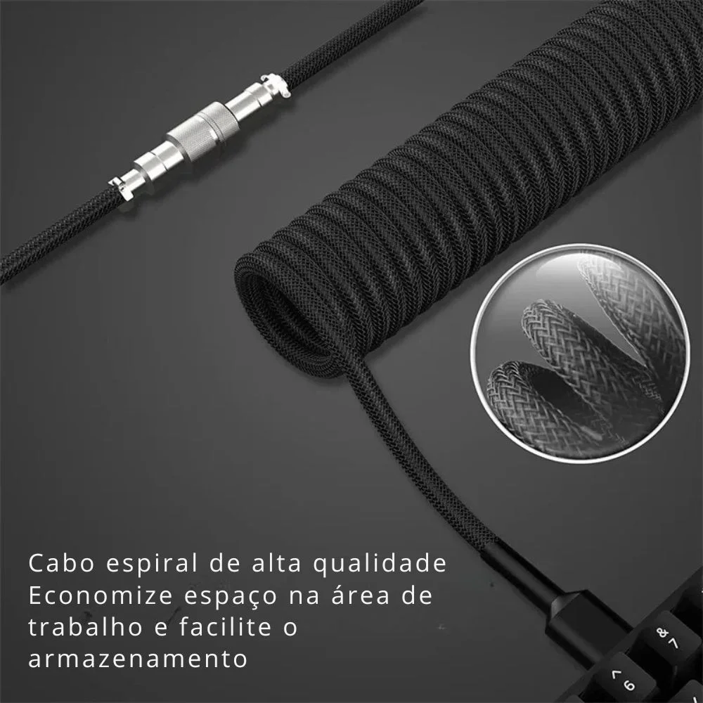 Imagem 3 de 4 do produto Cabo Aviador Enrolado Usb-c 3m Para Teclado Mecânico Branco