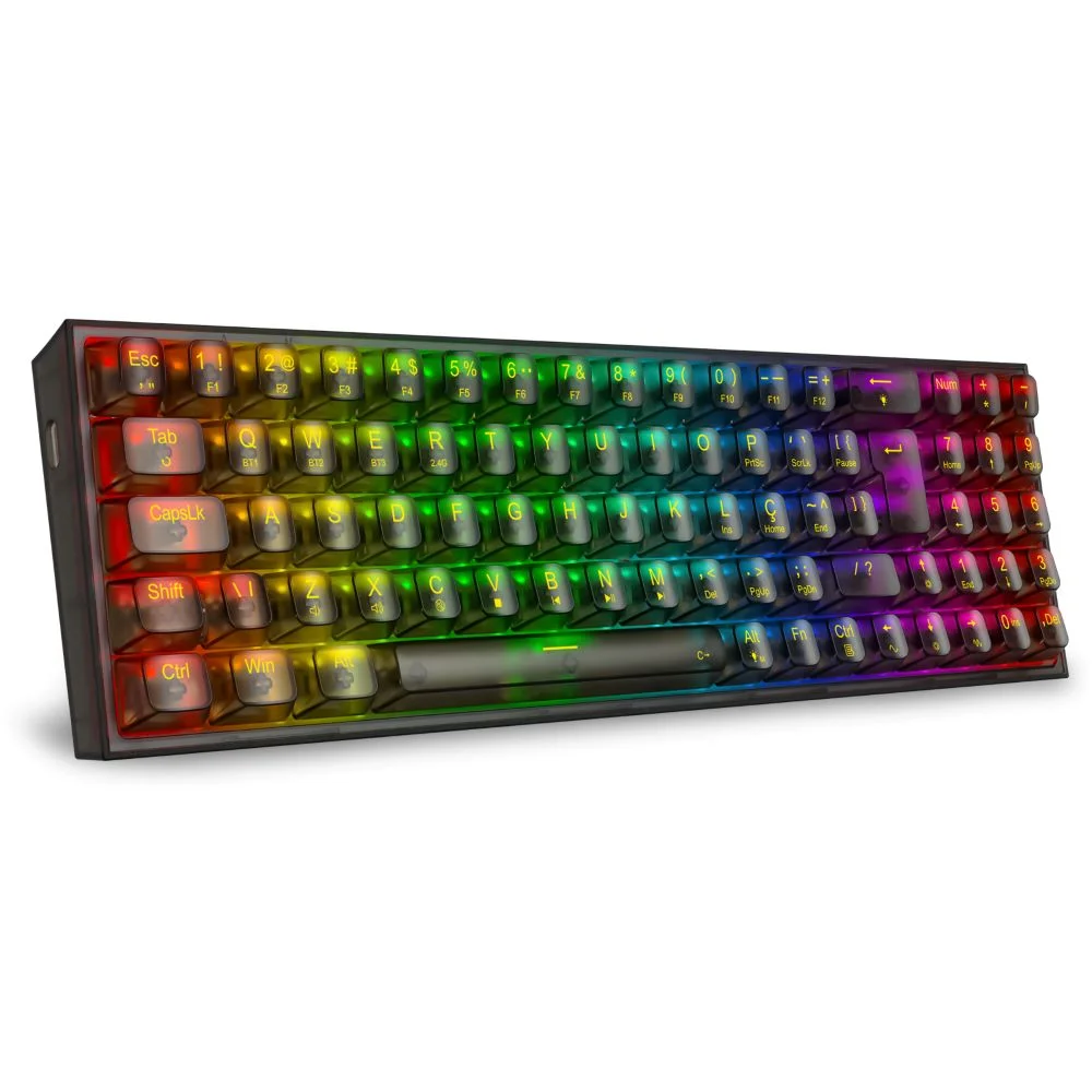 Imagem 2 de 5 do produto Teclado Mecanico Gamer Pollux Pro RGB Clear Wireless Switch Crystal K628ctb-RGB-pro Pt Preto