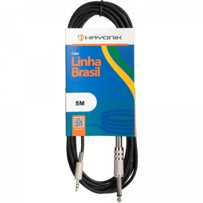 Cabo De Áudio Linha Brasil P2 Estéreo X P10 Mono 5mts Preto Hayonik