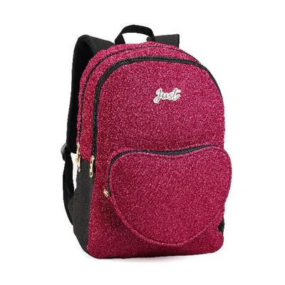Mochila Juvenil Feminina Just Coração Brilhante Rosa Pink