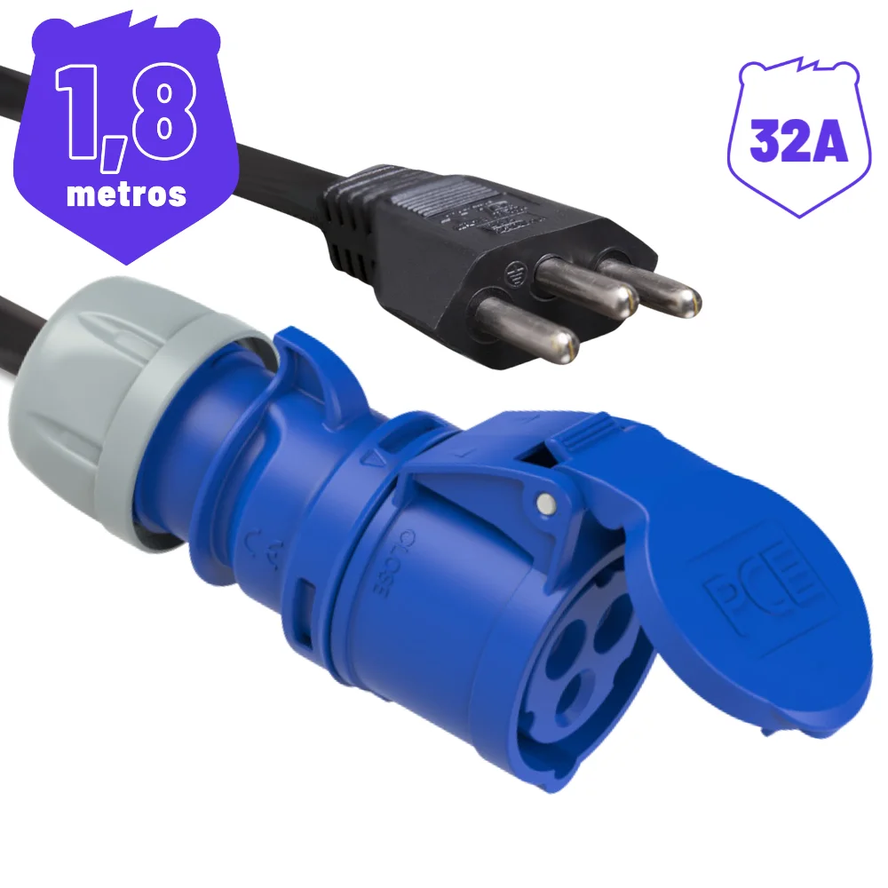 Imagem 2 de 3 do produto Cabo Adaptador Plug Industrial 32a Para Nbr 2p+t 20a 1,80 Metros