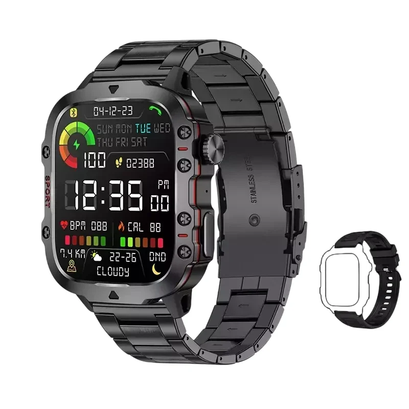 Smartwatch Masculino Lige 3atm Bluetooth Call Smartwatch Militar Tira De Aço Preto.