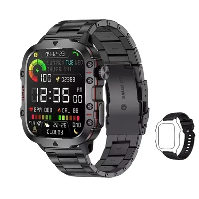 Smartwatch Masculino Lige 3atm Bluetooth Call Smartwatch Militar Tira De Aço Preto.
