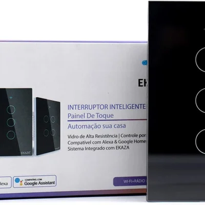 Interruptor Inteligente Ekaza 3 Botões Preto Wifi+ble+rf