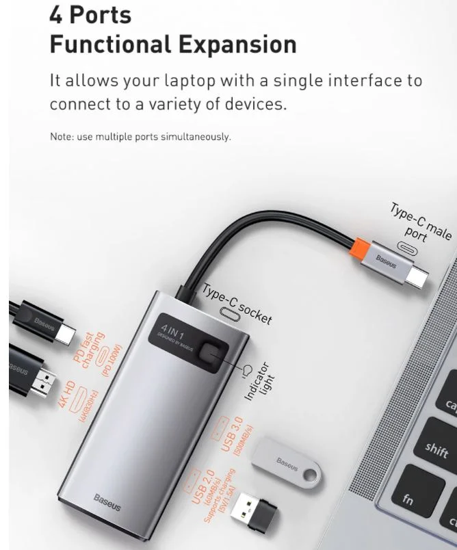 Imagem 2 de 5 do produto Hub Usb-c Baseus 4 Em 1 Dockstation HDMI 4k Thunderbolt