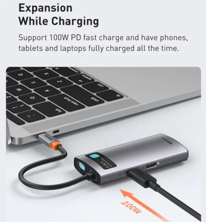 Imagem 3 de 5 do produto Hub Usb-c Baseus 4 Em 1 Dockstation HDMI 4k Thunderbolt