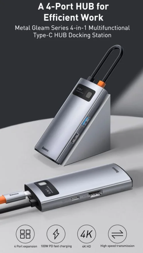 Imagem 4 de 5 do produto Hub Usb-c Baseus 4 Em 1 Dockstation HDMI 4k Thunderbolt