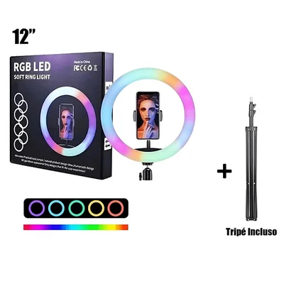 Ring Light De 12" RGB Com Tripé 1,6m Para Iluminação Colorida Em Fotos E Vídeos Cor:colorido