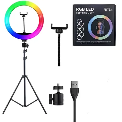Anel De Luz Ring Light RGB Com Tripé De 1,6m Luz Colorida E Suporte Para Celular