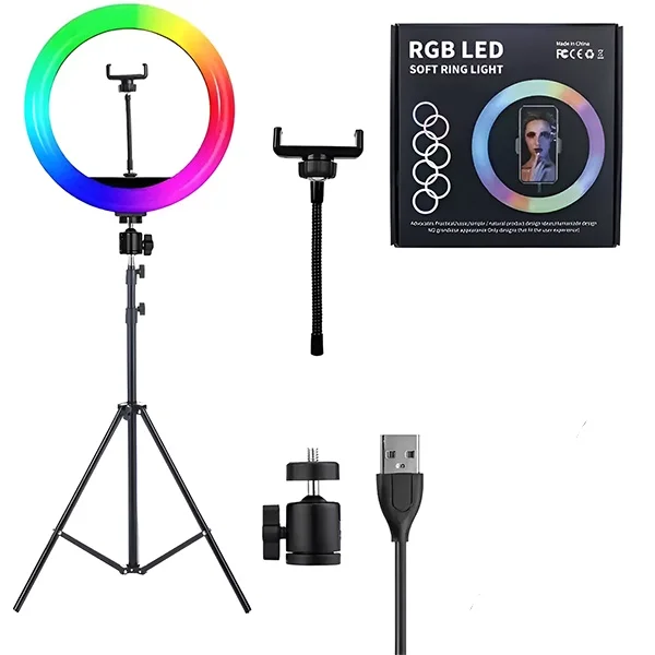 Anel De Luz Ring Light RGB Com Tripé De 1,6m Luz Colorida E Suporte Para Celular