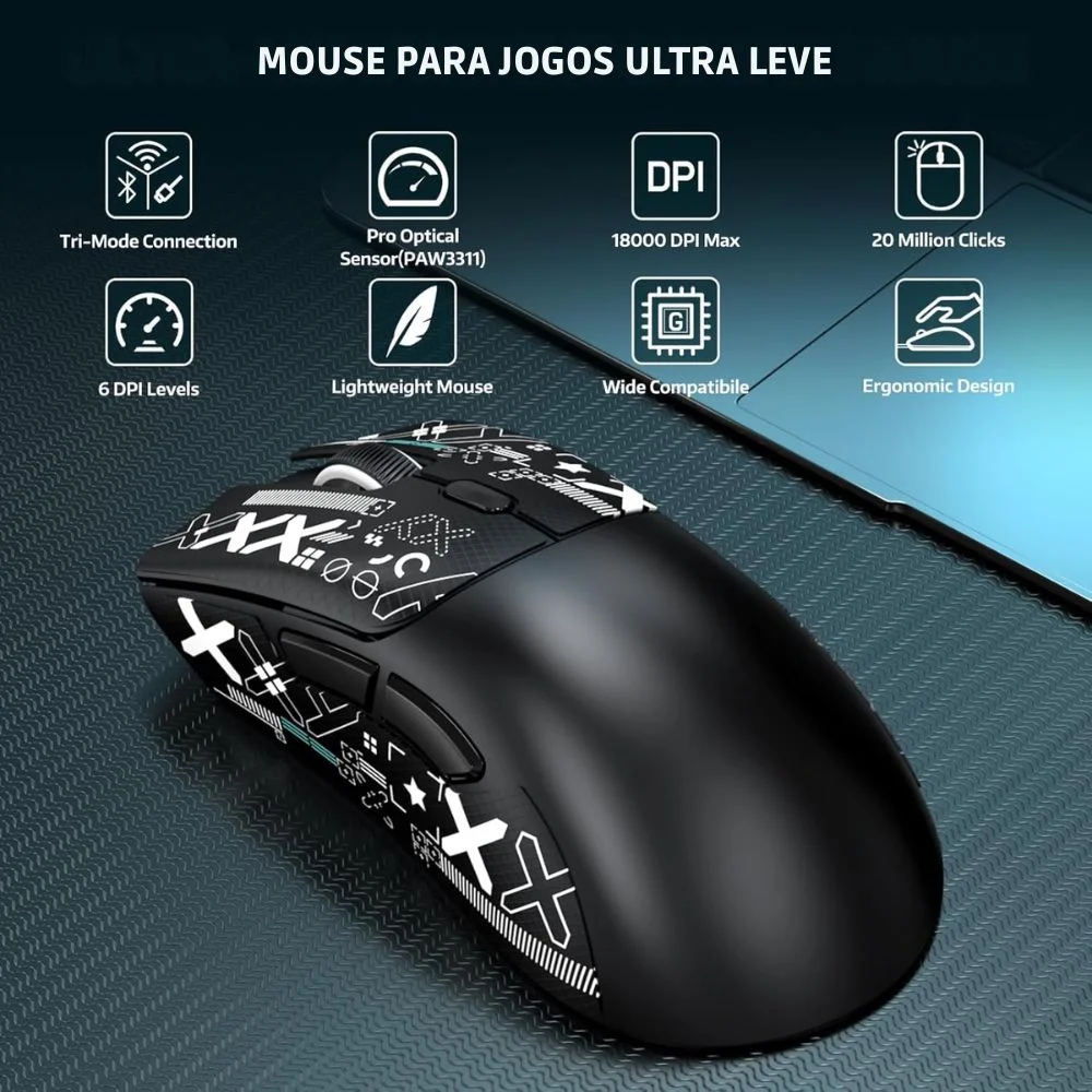 Imagem 2 de 5 do produto Mouse Gamer Attack Shark Bluetooth R1, 18000 Dpi, Black