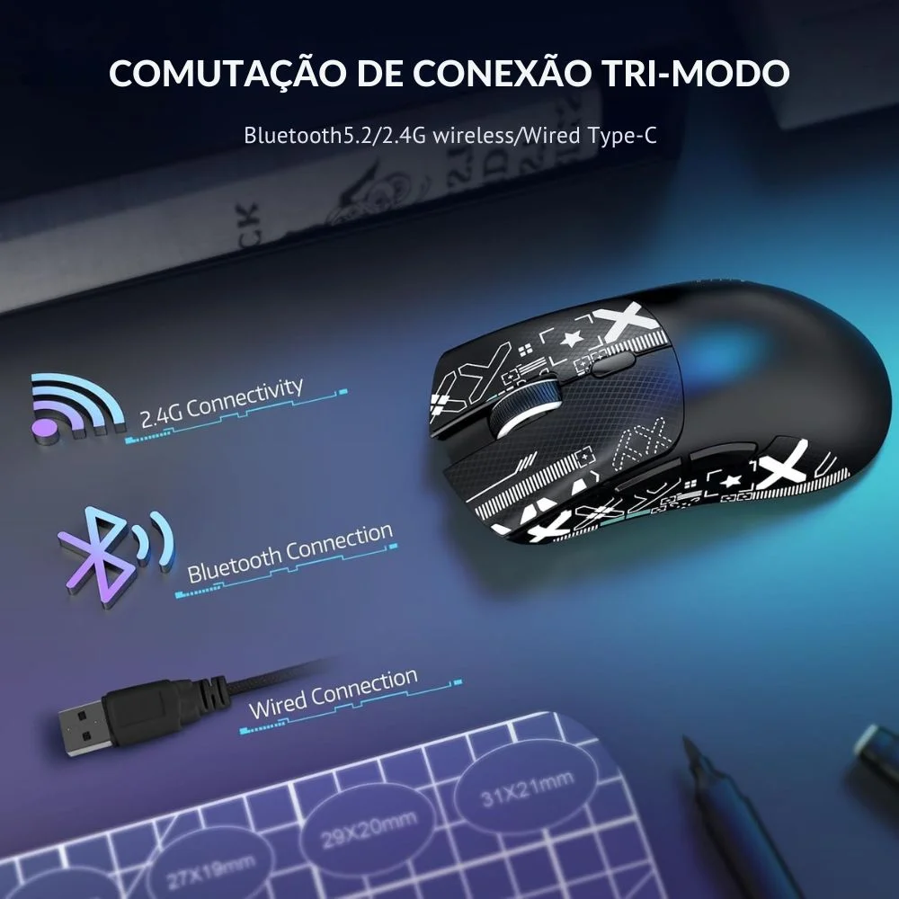 Imagem 4 de 5 do produto Mouse Gamer Attack Shark Bluetooth R1, 18000 Dpi, Black