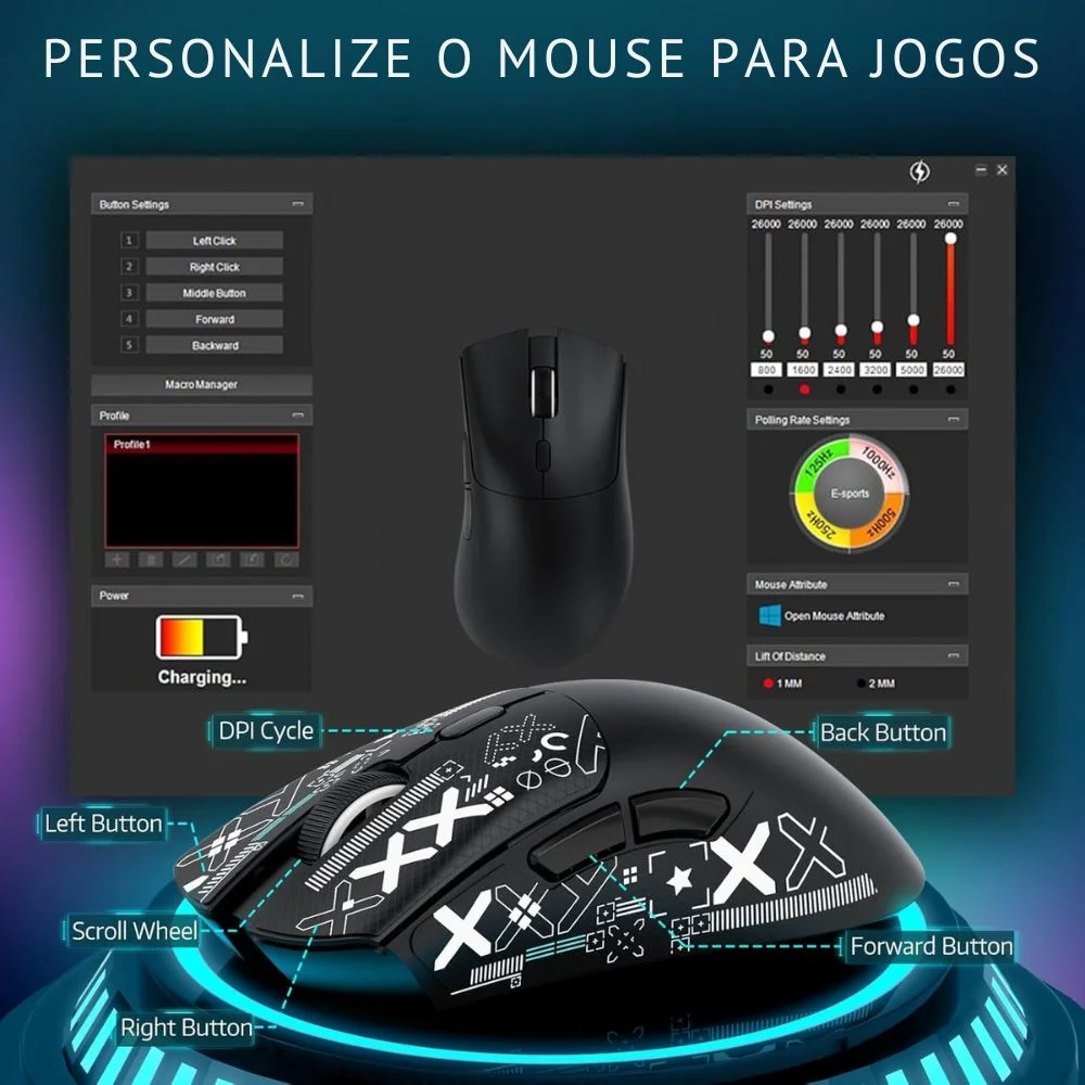 Imagem 5 de 5 do produto Mouse Gamer Attack Shark Bluetooth R1, 18000 Dpi, Black