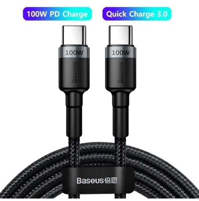 Imagem 4 de 5 do produto Cabo Usb Tipo C Nas Duas Pontas Potencia 100w Com 1 Metro De Comprimento Baseus Carregamento Rápido