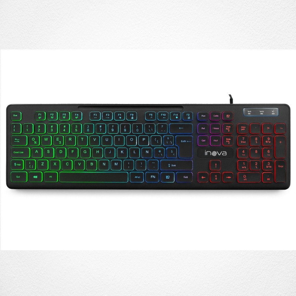 Teclado Gamer Com Fio Usb Silencioso Ergonômico Com Iluminação RGB Para Jogos Inova