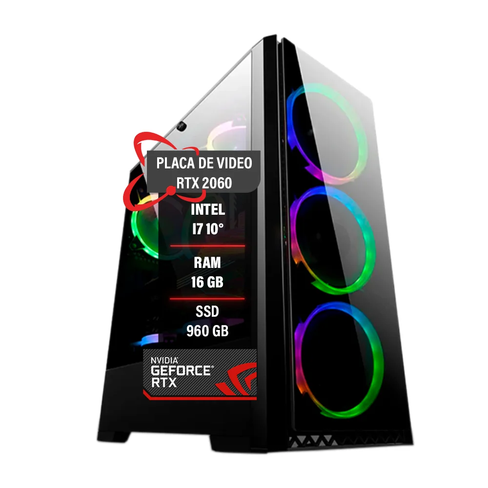 PC Gamer Intel I7 10° RTX 2060 Memória 16gb Ram SSD 960gb