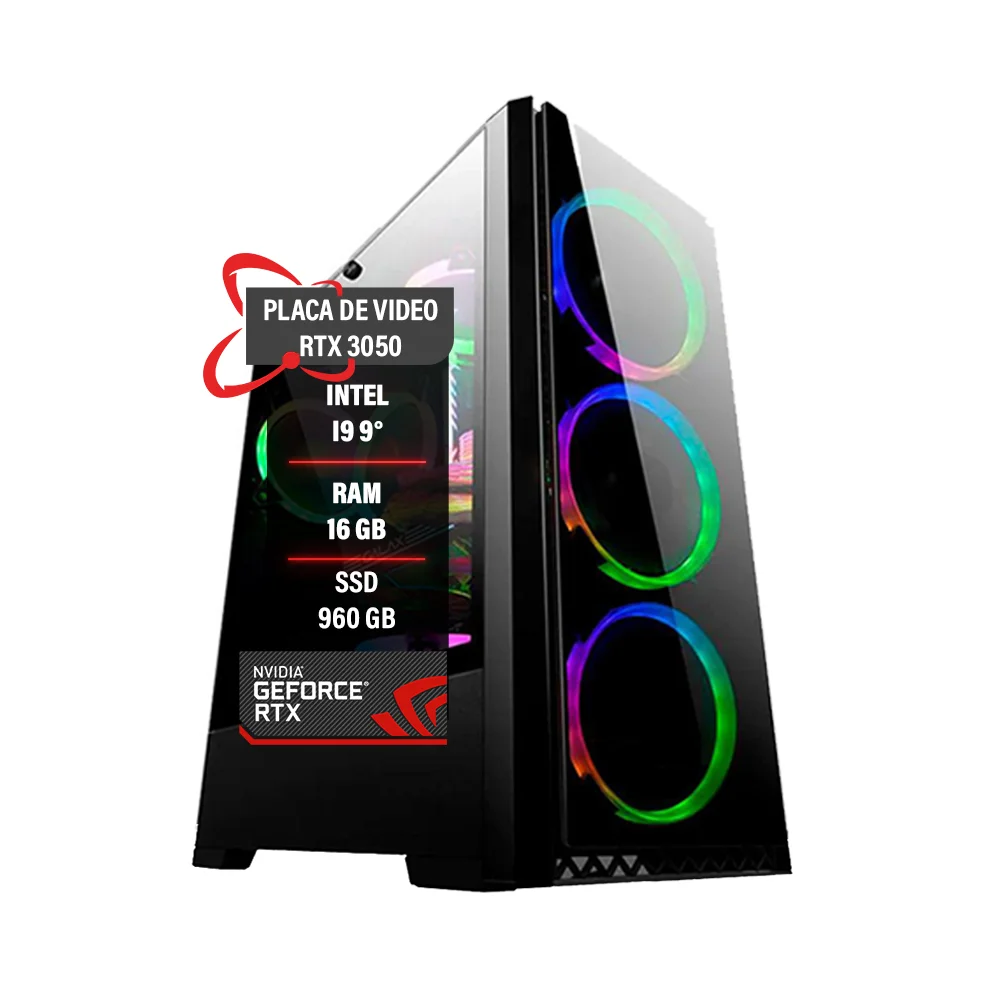 PC Gamer Intel I9 9° RTX 3050 8GB Memória 16gb Ram SSD 960gb