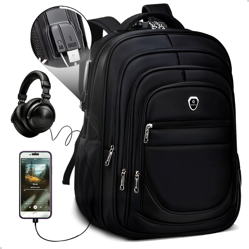 Imagem 5 de 5 do produto Kit Mochila Executiva Grande + Carregador Portátil Compacto Cor Preto-preto