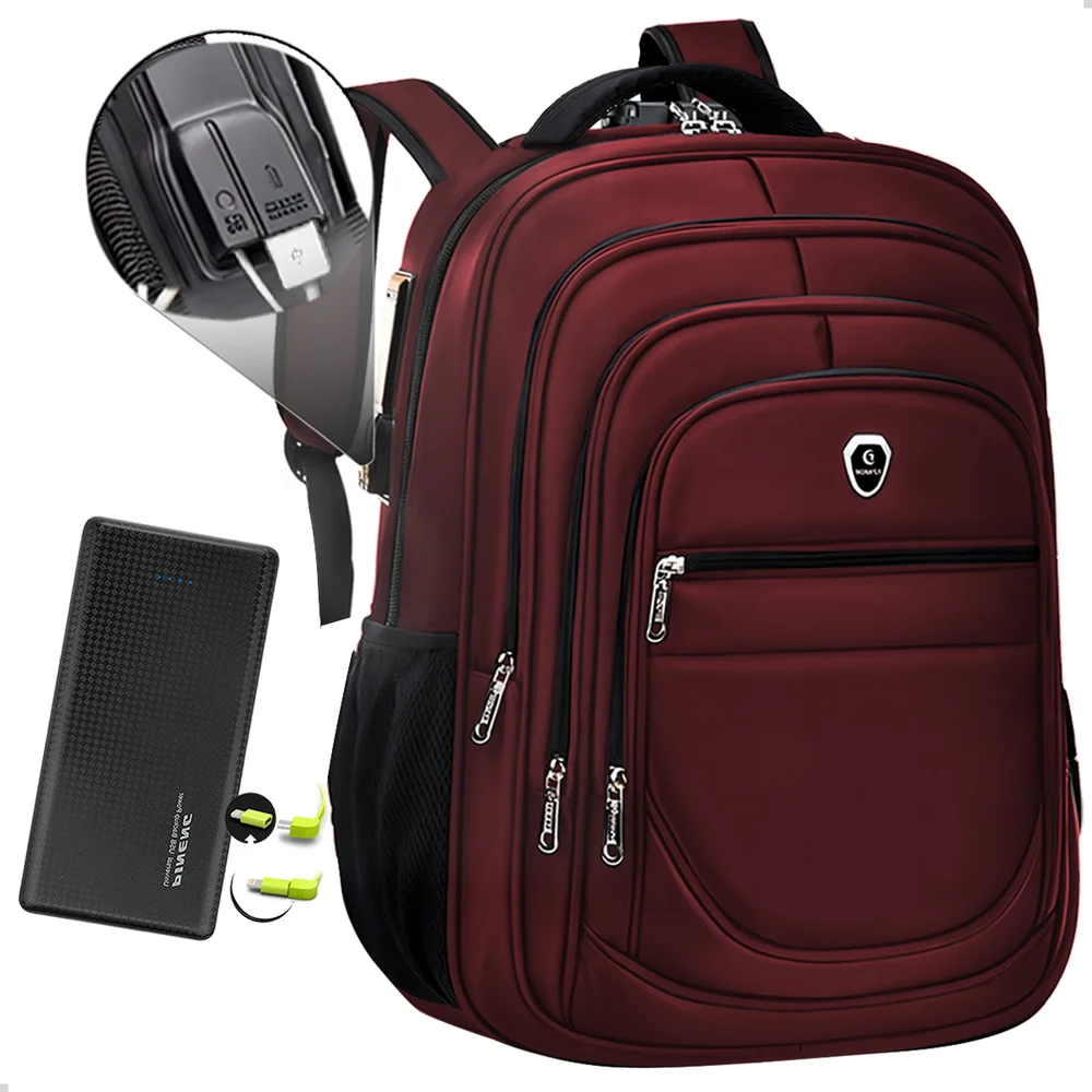 Imagem 1 de 5 do produto Kit Mochila Executiva Grande + Carregador Portátil Compacto Cor Vermelho-preto