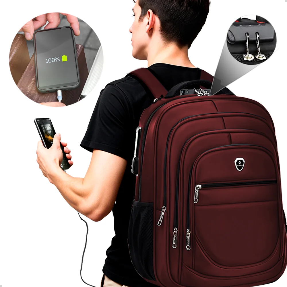 Imagem 4 de 5 do produto Kit Mochila Executiva Grande + Carregador Portátil Compacto Cor Vermelho-preto