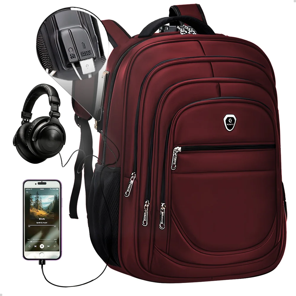 Imagem 5 de 5 do produto Kit Mochila Executiva Grande + Carregador Portátil Compacto Cor Vermelho-preto