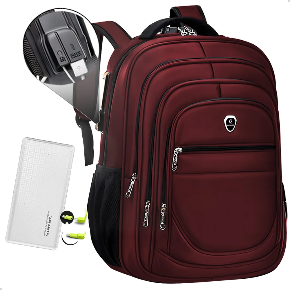 Imagem 1 de 5 do produto Kit Mochila Executiva Grande + Carregador Portátil Compacto Cor Vermelho-branco