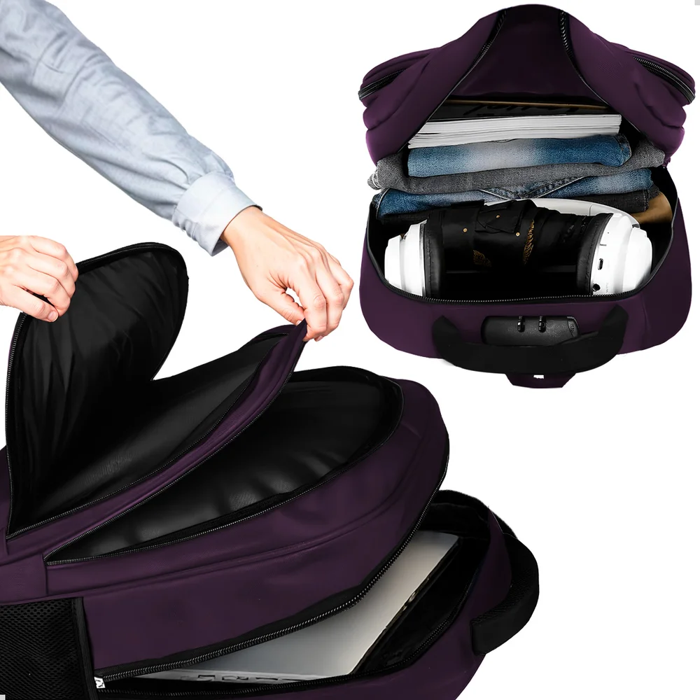 Imagem 3 de 5 do produto Kit Mochila Executiva Grande + Carregador Portátil Compacto Cor Roxo-branco