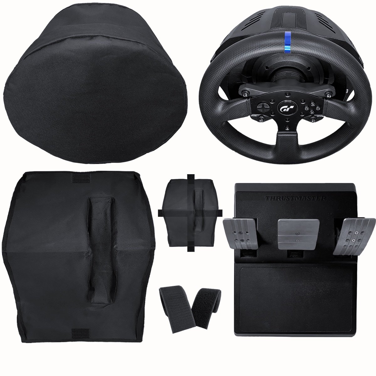 Kit Capas Protetoras Qualicapas Compatíveis C/ Volante E Base T300rs Gt + Capa P/ Pedal T3pa Gt Simulador Thrustmaster