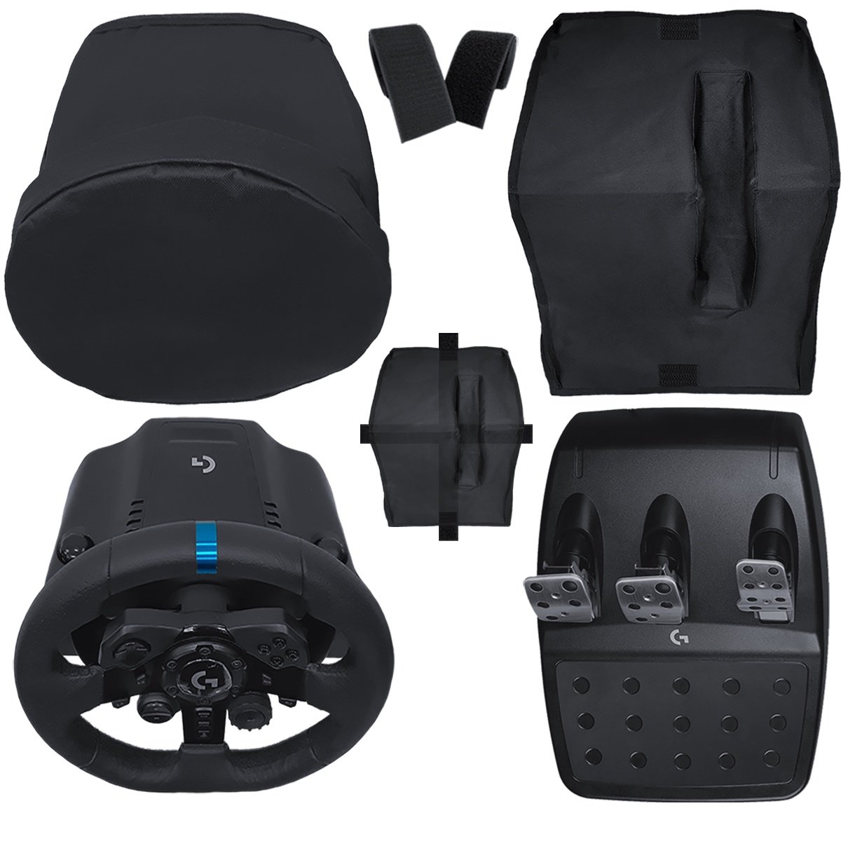 Kit Capas Protetoras Qualicapas Compatíveis c/ Volante, Base e Pedal G25 G27 G29 G920 G923 Simulador Gamer Logitech