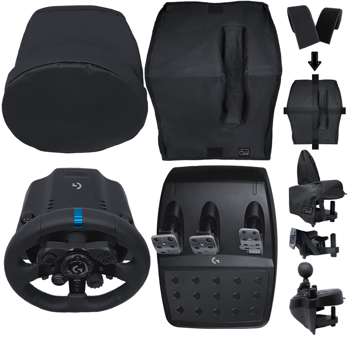 Kit Capas Protetoras Qualicapas Compatíveis C/ Volante, Base E Pedal G29 G920 G923 + Capa P/ Câmbio Shifter Logitech