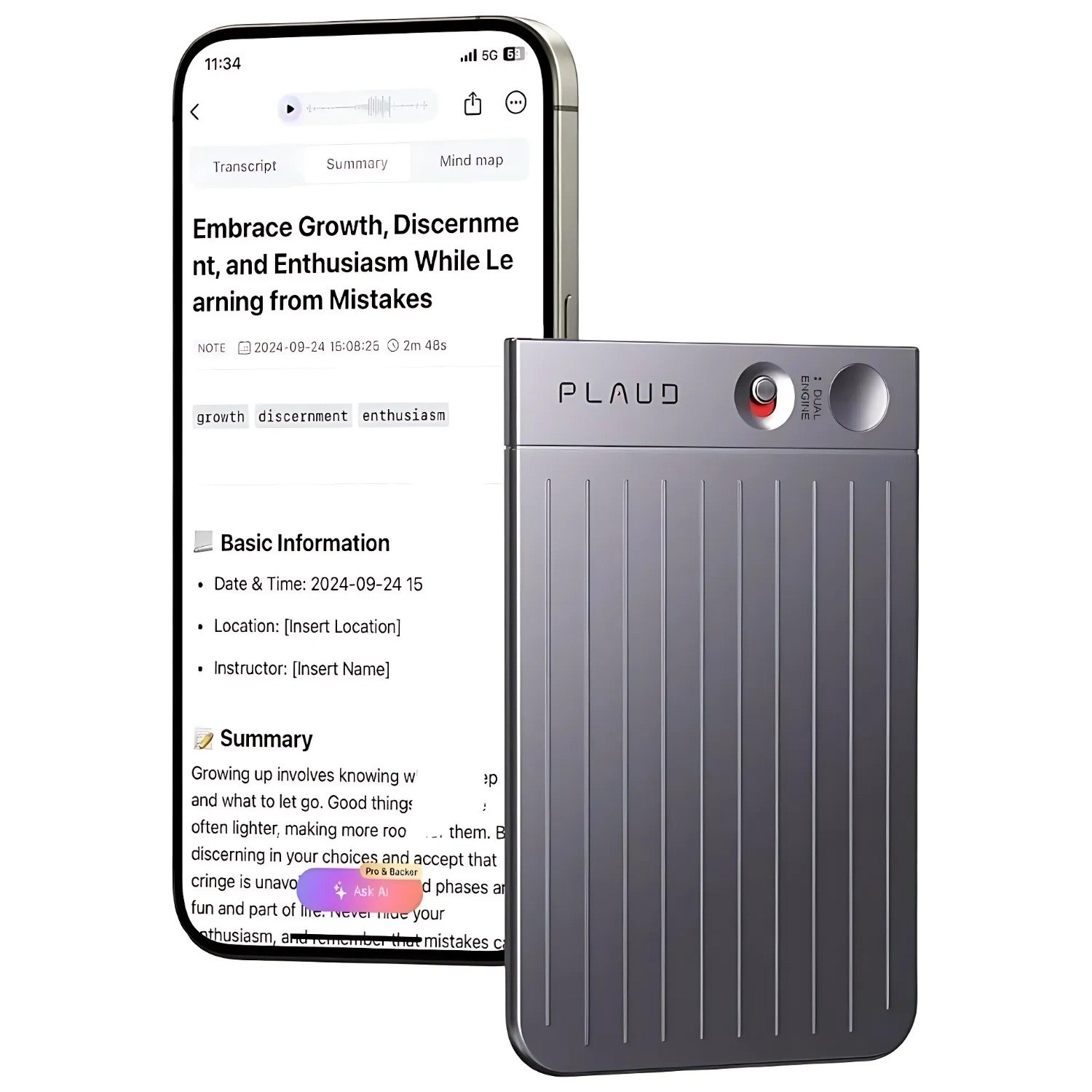 Plaud Note Gravador De Voz 64GB Inteligente Portátil Com Ia Transcrições Para 112 Idiomas Aulas Reuniões E Chamadas