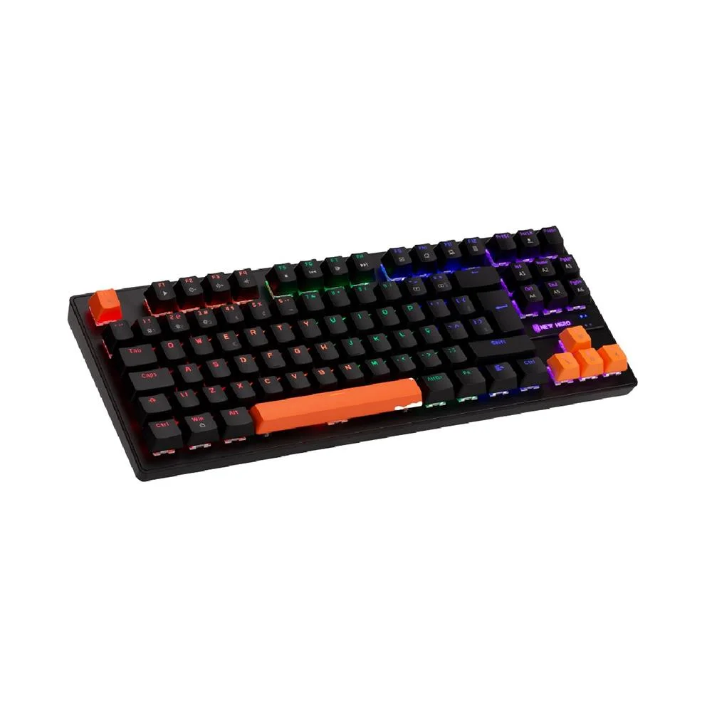 Imagem 2 de 5 do produto Teclado Mecânico Gamer New Hero Commander Tkl, Rainbow, Switch Blue, Abnt, Usb, Preto E Laranja